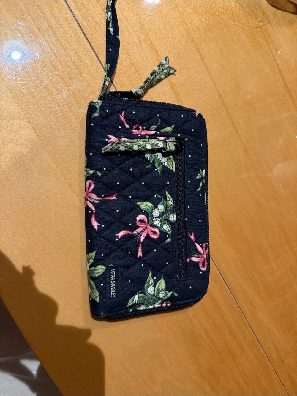 Vera Bradley Black Quilted Floral Zip Wristlet Phone Case